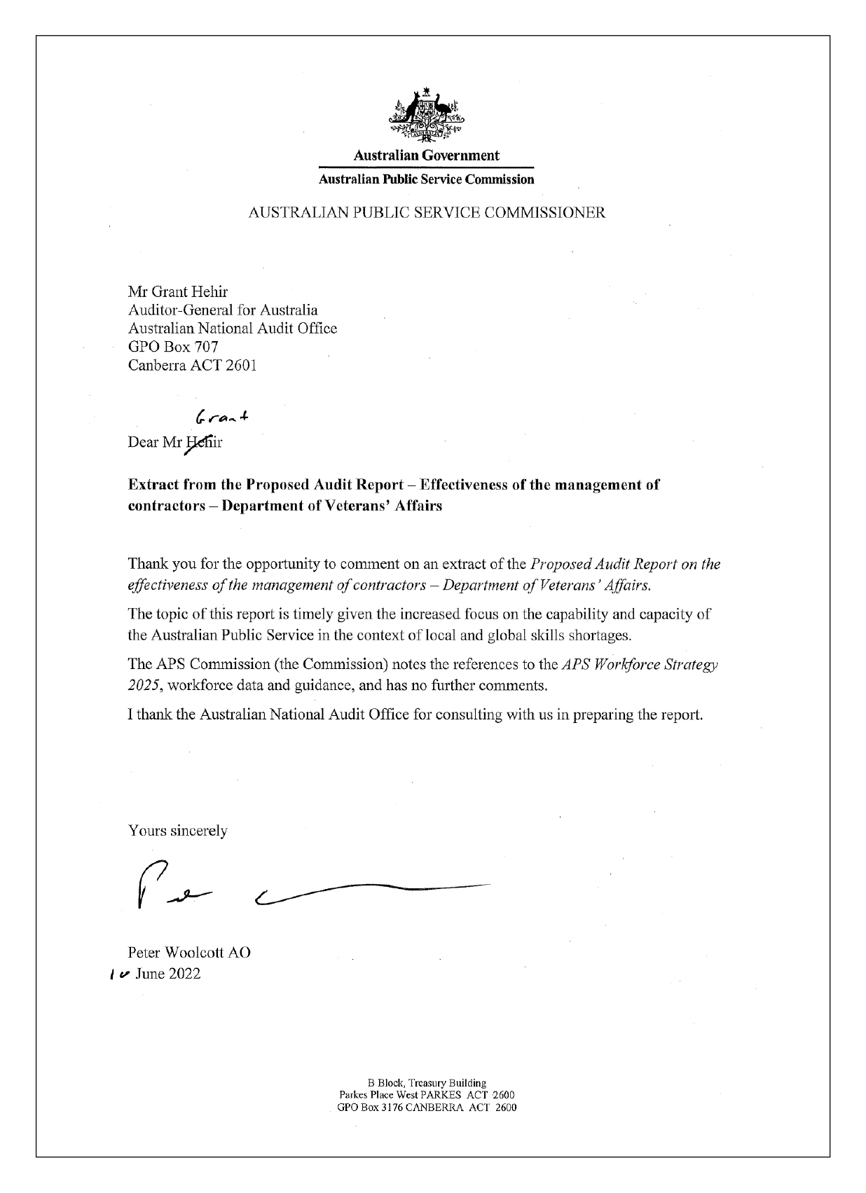 Response from the Australian Public Service Commission. A summary of the response is in the summary and recommendations chapter of this report. Response from the Australian Public Service Commission. A summary of the response is in the summary and recommendations chapter of this report.