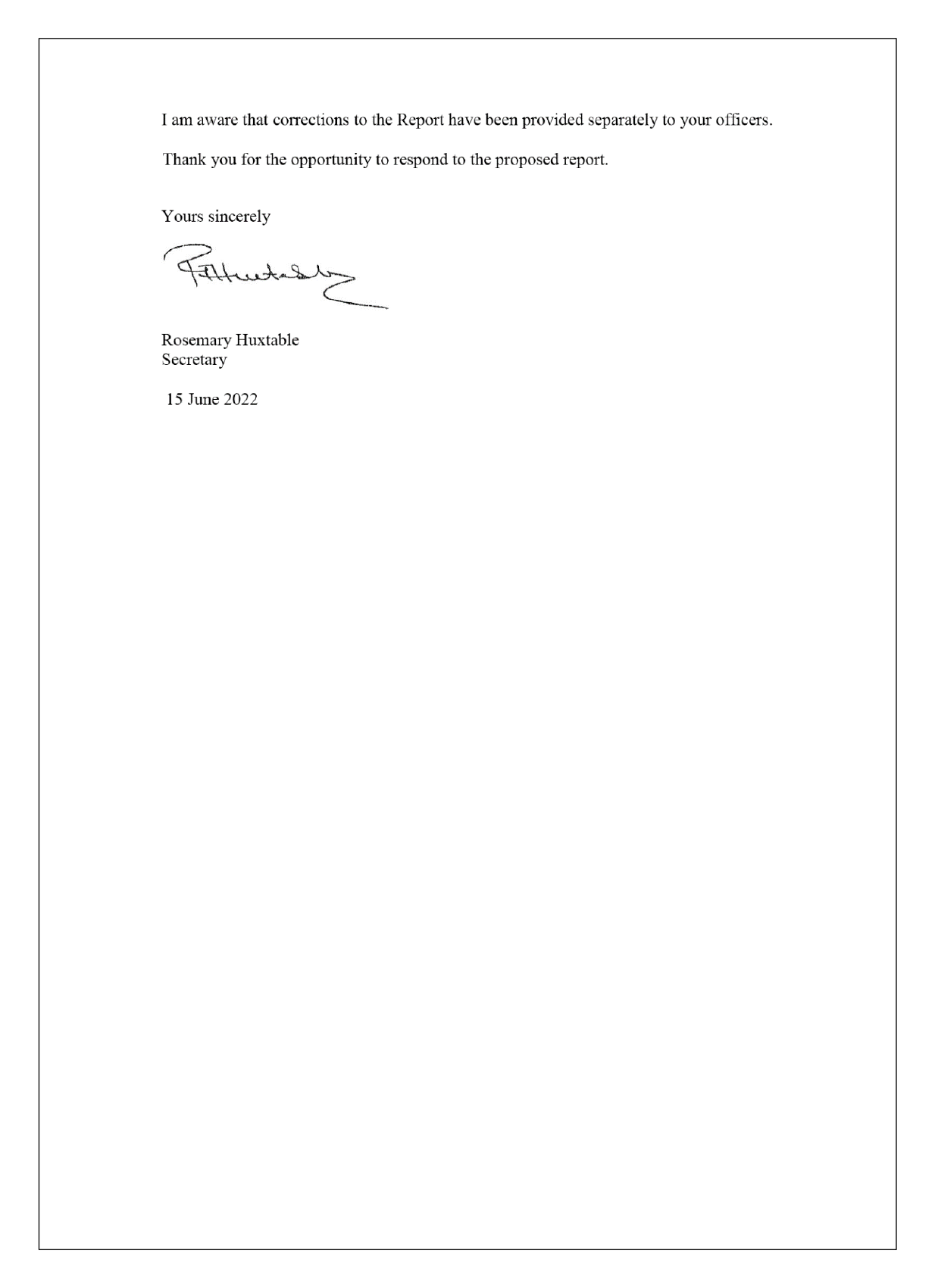Second page of the response from the Department of Finance. You can find a summary of the response in the summary and recommendations chapter of this report. 