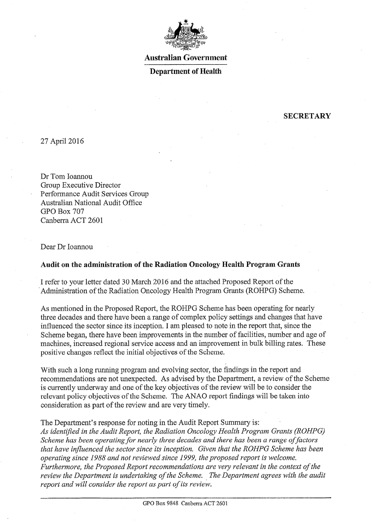 Health response letter Health response letter