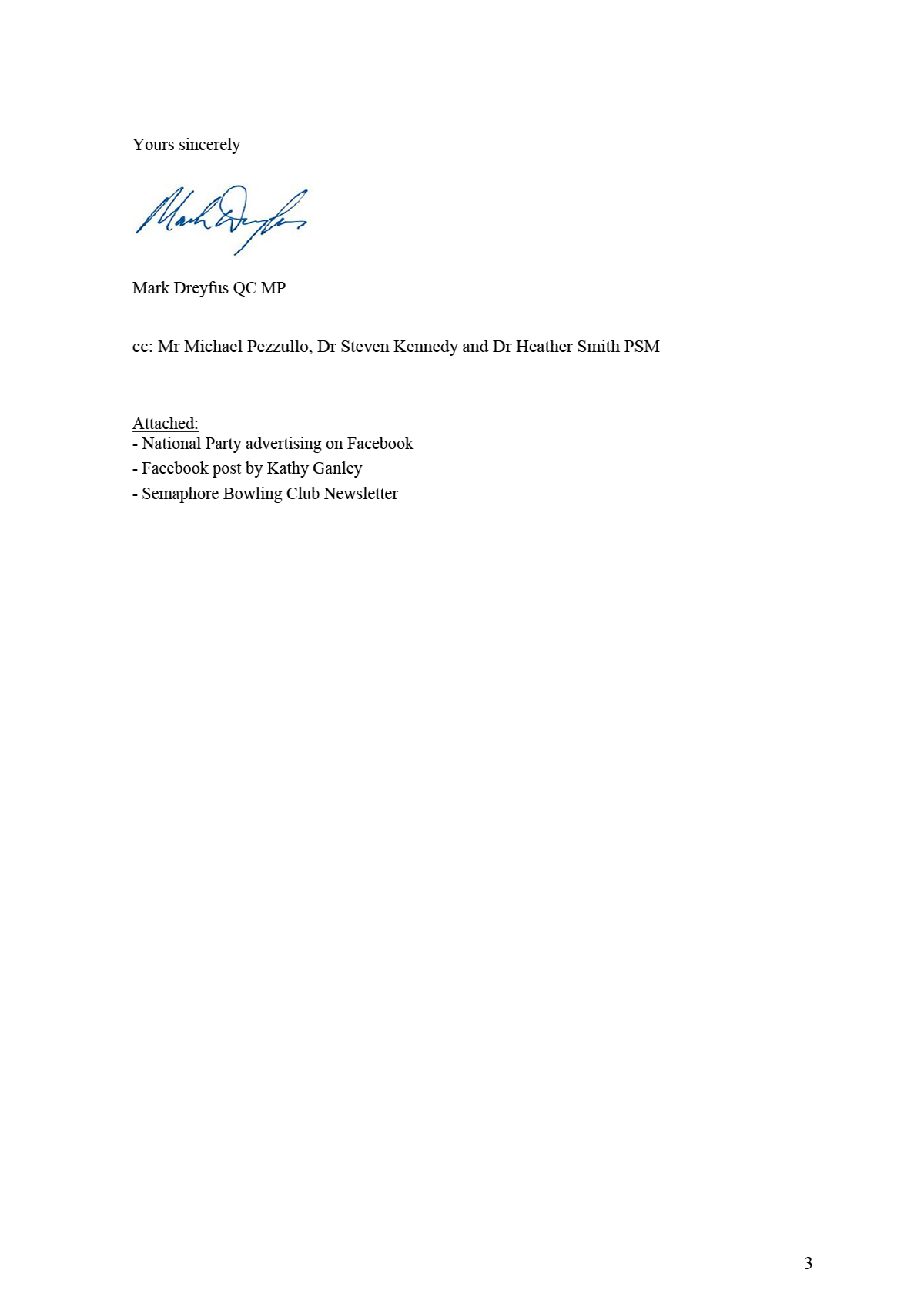 Follow-up correspondence from the Hon. Mark Dreyfus QC MP page 3 Follow-up correspondence from the Hon. Mark Dreyfus QC MP page 3