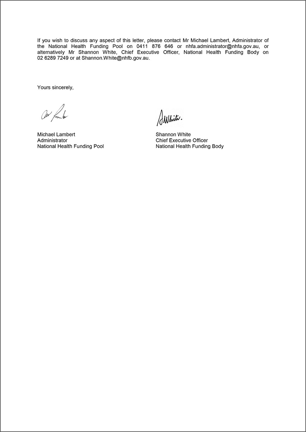 National Health Funding Body response page 2 National Health Funding Body response page 2