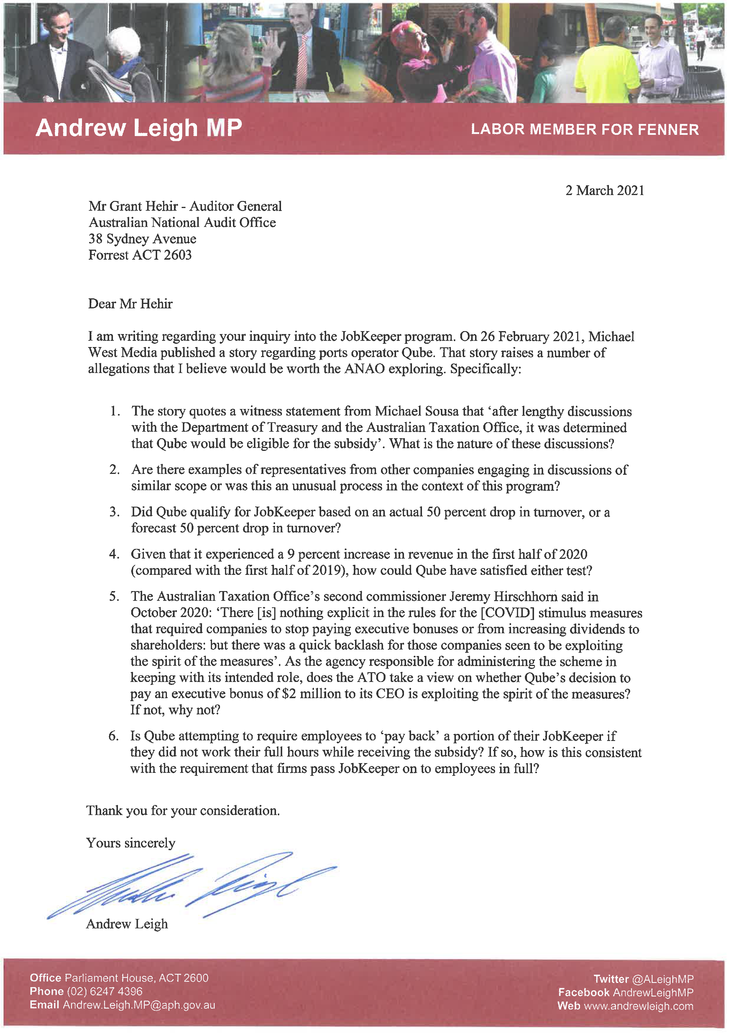 The transcript of this correspondence is contained on this page