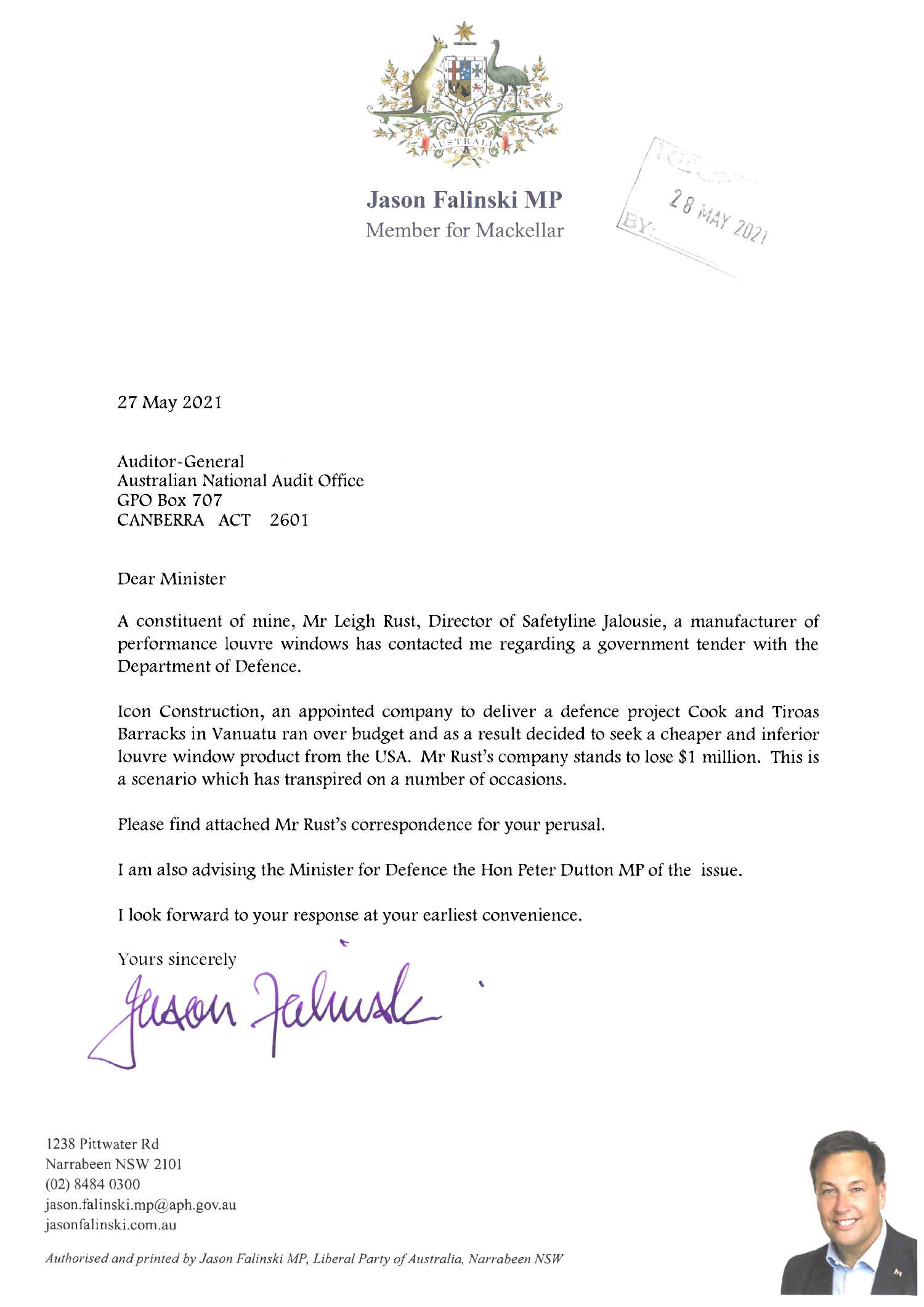 Correspondence from Mr Jason Falinski MP. You can find a transcript of the correspondence on this page. Correspondence from Mr Jason Falinski MP. You can find a transcript of the correspondence on this page.