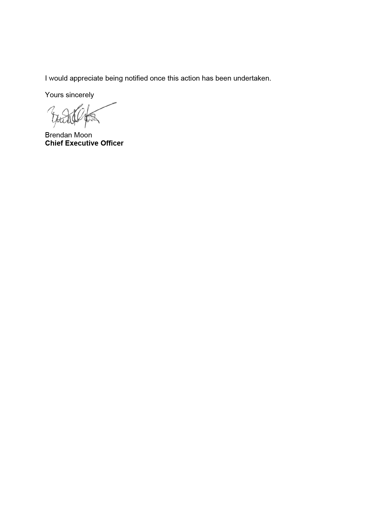 Page two of correspondence from Mr Brendan Moon. You can find a transcript of this correspondence on this page. Page two of correspondence from Mr Brendan Moon. You can find a transcript of this correspondence on this page.
