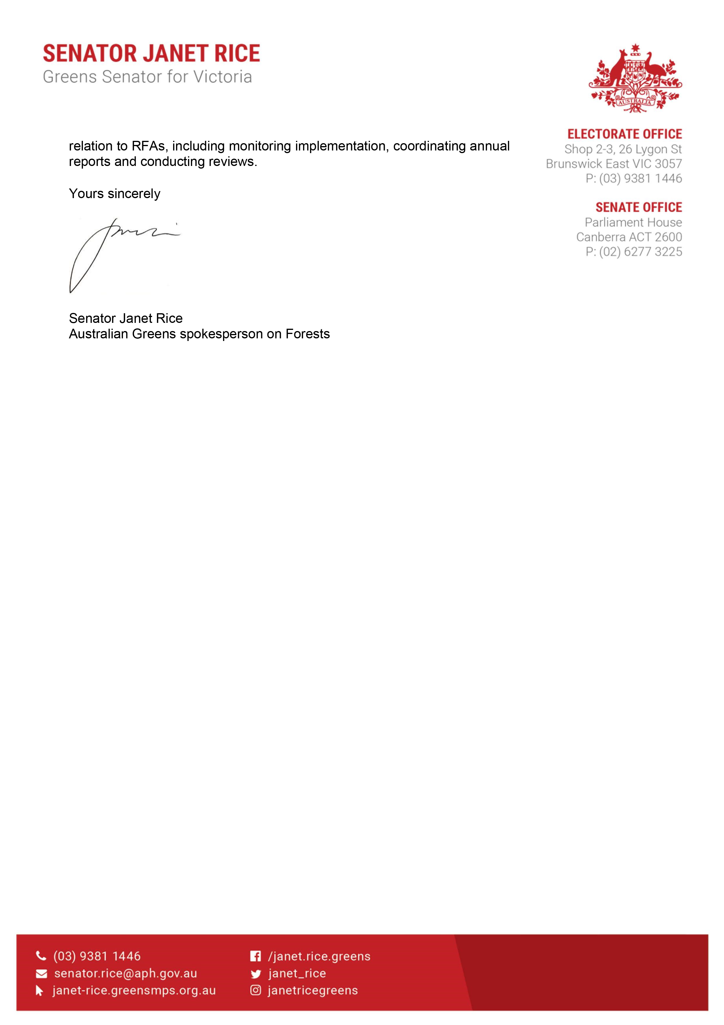 Page 2 of the correspondence from Senator Janet Rice. You can find a transcript of this correspondence on this page. Page 2 of the correspondence from Senator Janet Rice. You can find a transcript of this correspondence on this page.