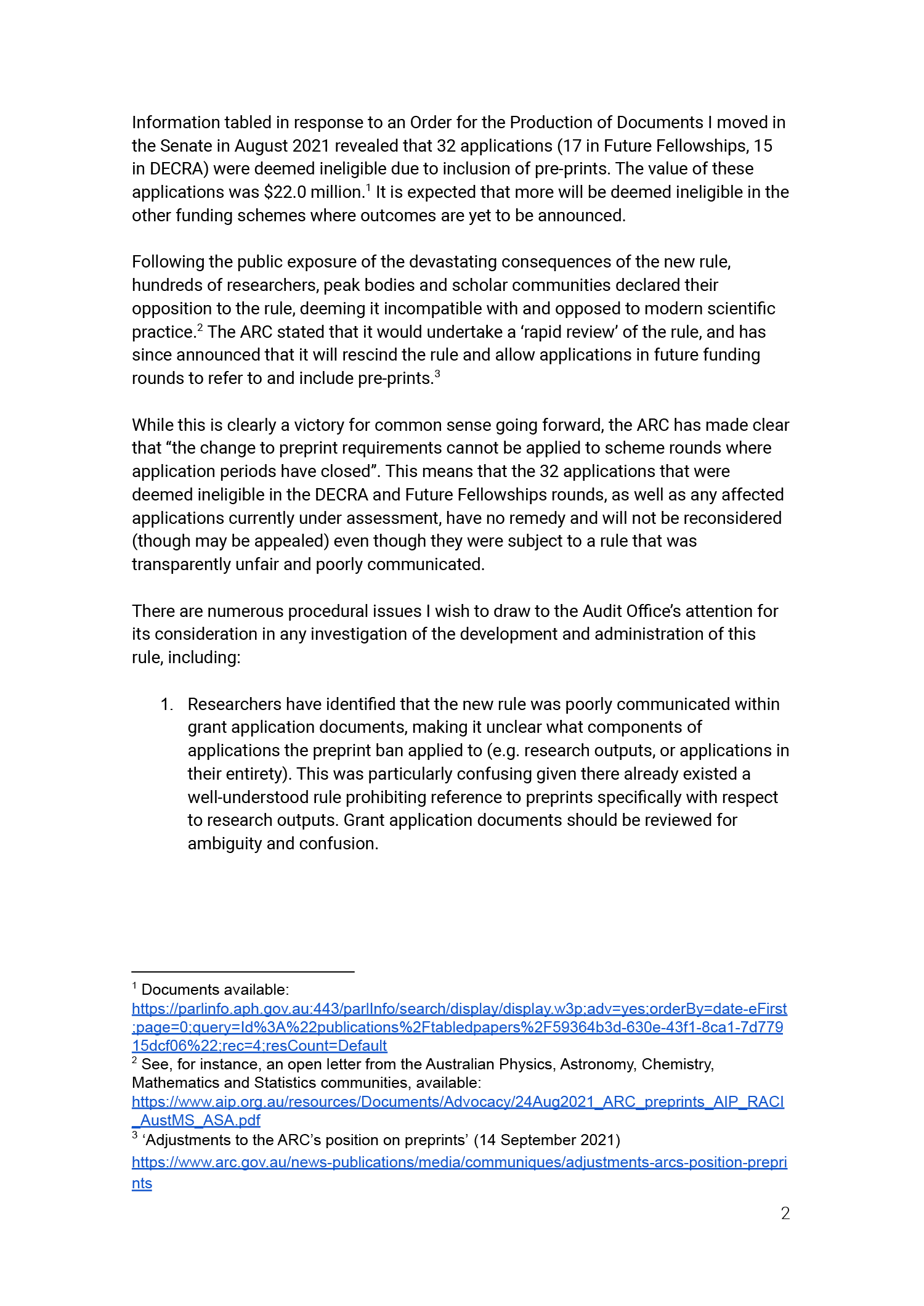 The second page of the correspondence from Senator Mehreen Faruqi. You can find a transcript of the correspondence on this page of the website. The second page of the correspondence from Senator Mehreen Faruqi. You can find a transcript of the correspondence on this page of the website.