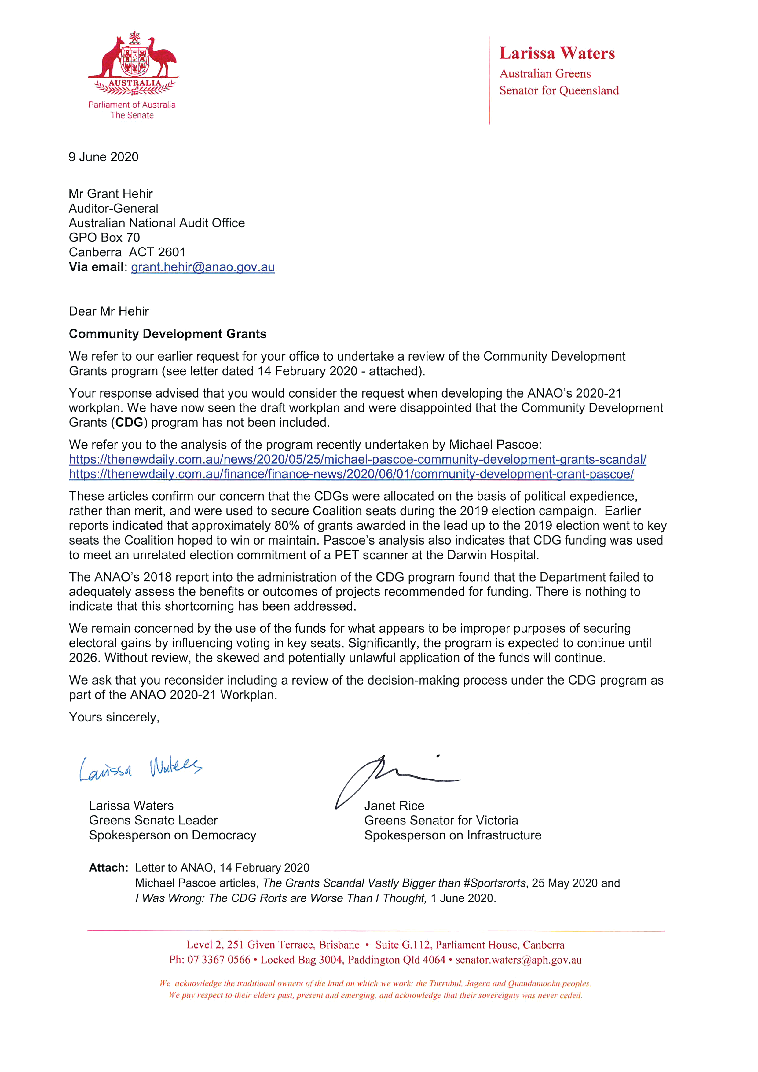 Request for audit from senators Waters and Rice. See transcript on this page. Request for audit from senators Waters and Rice. See transcript on this page.