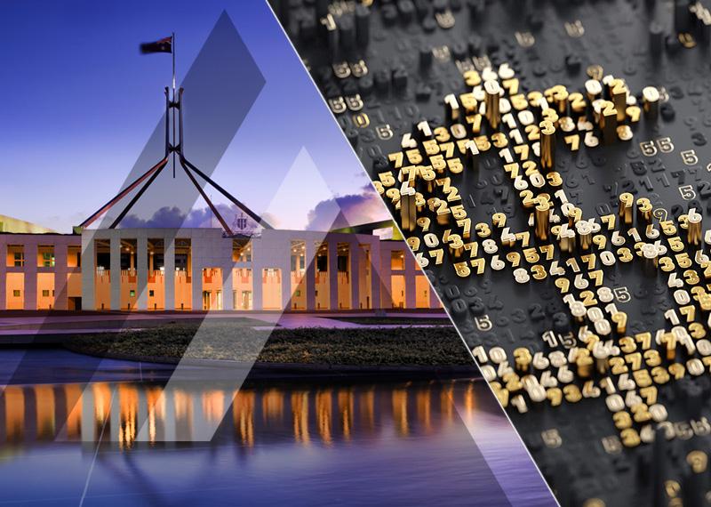 Australian Parliament on the left with ANAO logo and a dollar sign on the right to show Finance portfolio.